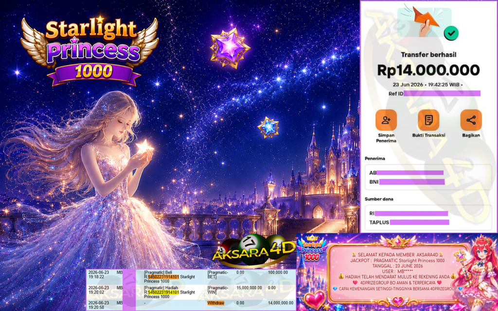 AKSARA4D JACKPOT PRAGMATIC ” Starlight Princess 1000 ” Rp 14,000,000,- LUNAS