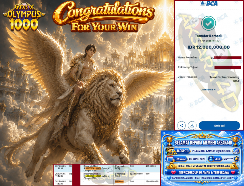 AKSARA4D JACKPOT PRAGMATIC β Gates of Olympus 1000 β Rp 12,000,000,- LUNAS