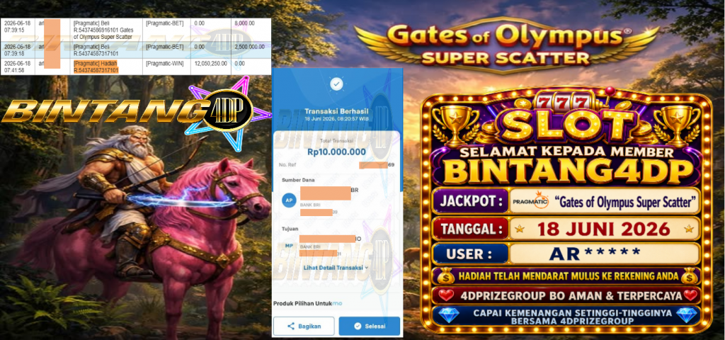 BINTANG4DP JACKPOT PRAGMATIC βGates of Olympus Super Scatterβ Rp10.000.000,- LUNAS