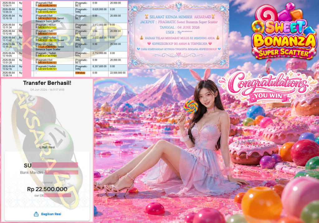 AKSARA4D JACKPOT PRAGMATIC ” Sweet Bonanza Super Scatter ” Rp 22,500,000,- LUNAS