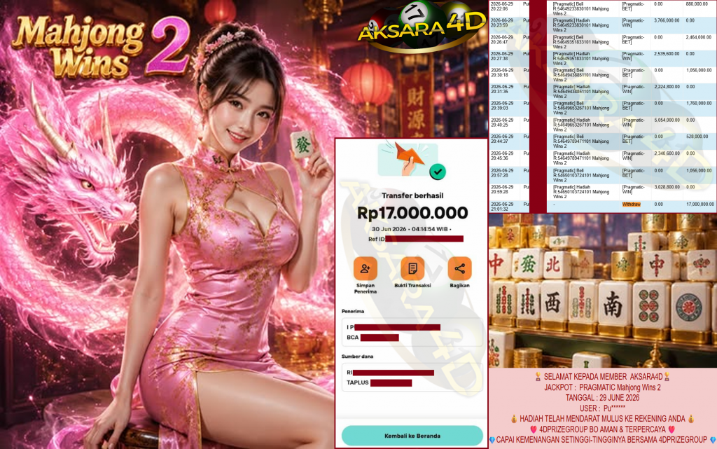 AKSARA4D JACKPOT PRAGMATIC ” Mahjong Wins 2 ” Rp 17,000,000,- LUNAS