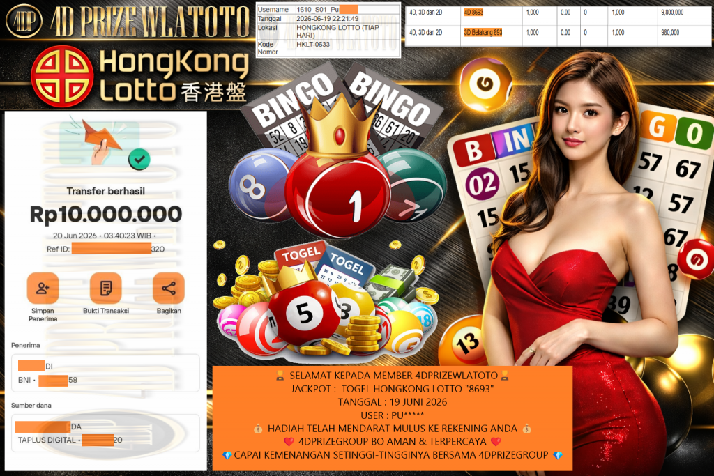4DPRIZEWLATOTO JACKPOT TOGEL HONGKONG LOTTO β8693β Rp10.000.000,- LUNAS