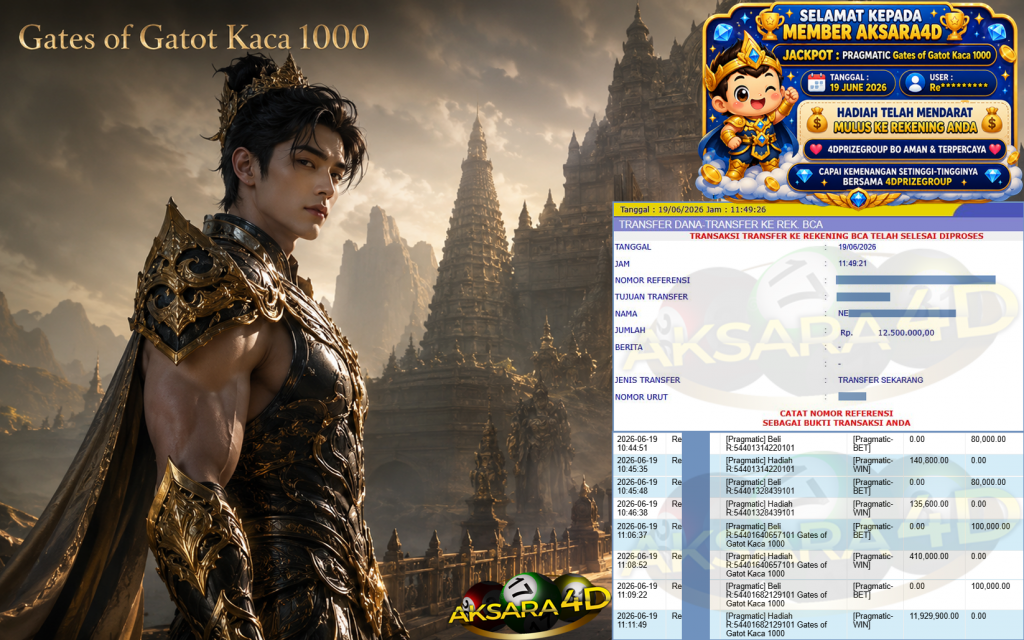 AKSARA4D JACKPOT PRAGMATIC ” Gates of Gatot Kaca 1000 ” Rp 12,500,000,- LUNAS