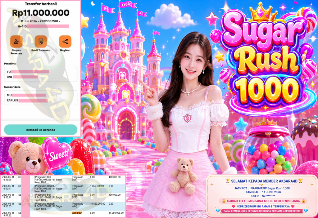AKSARA4D JACKPOT PRAGMATIC ” Sugar Rush 1000 ” Rp 11,000,000,- LUNAS