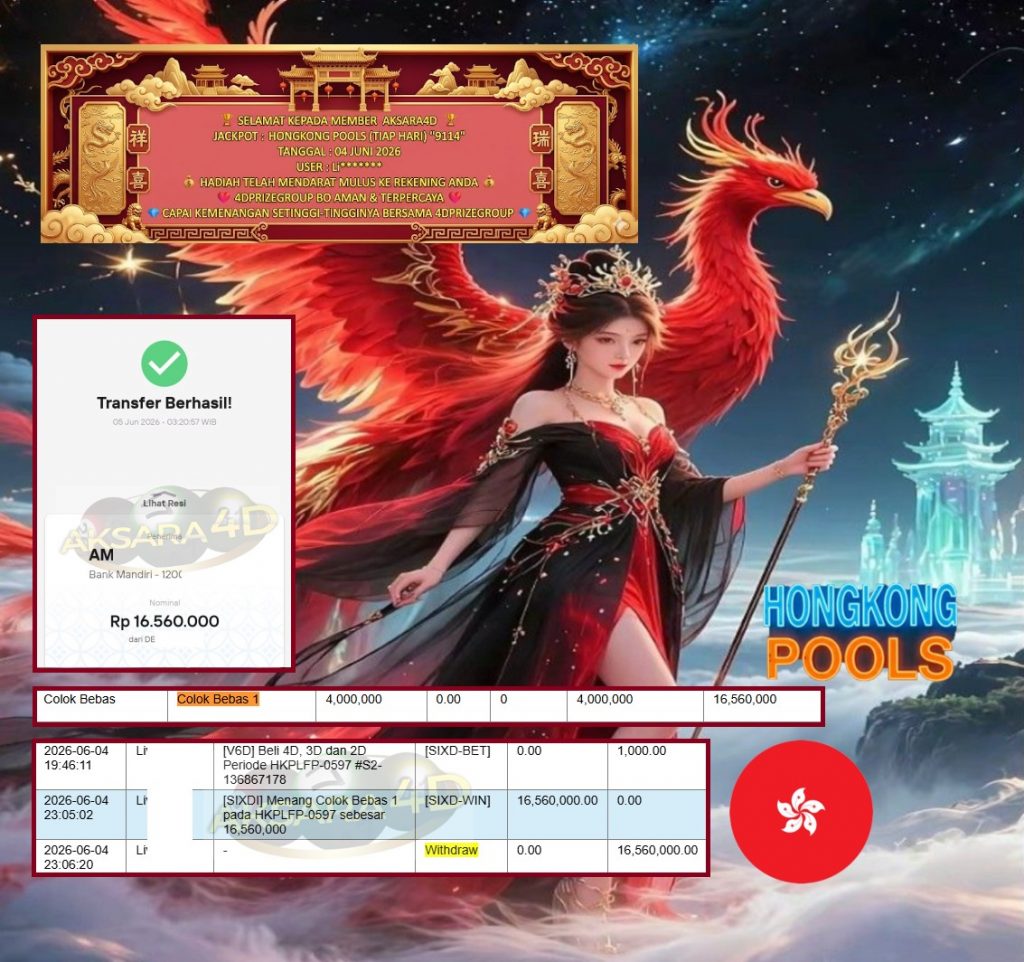 AKSARA4D JACKPOT PASARAN HONGKONG POOLS (TIAP HARI) “9114” Rp16.560.000,- LUNAS