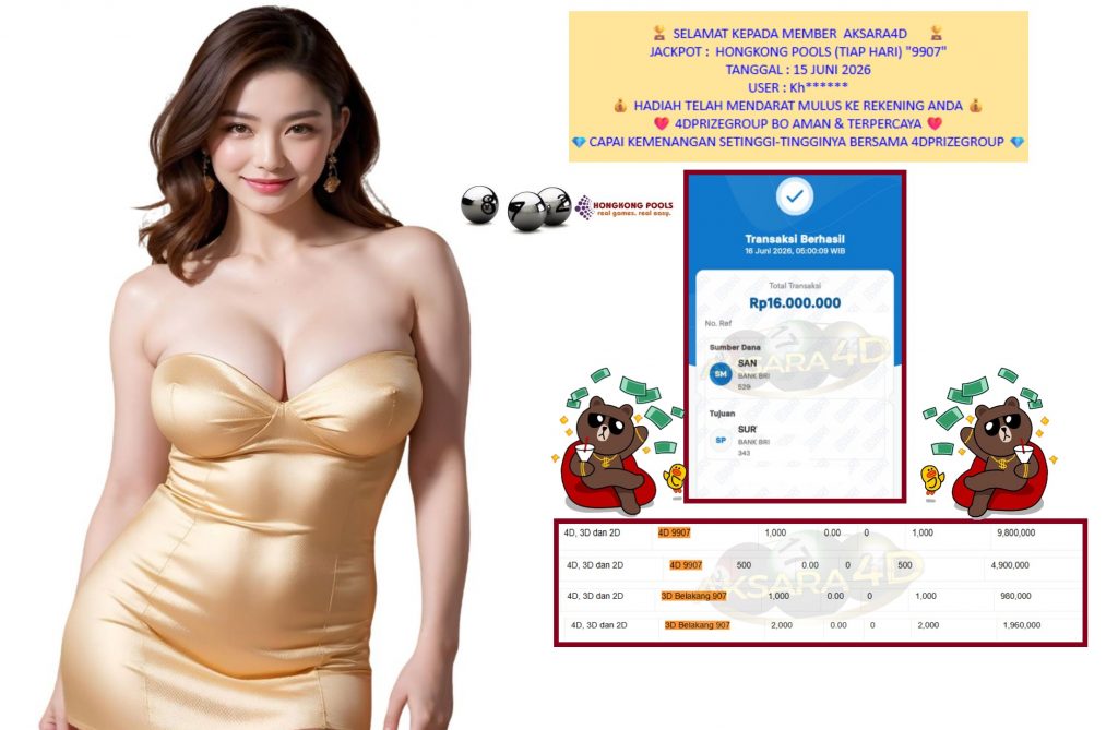 AKSARA4D JACKPOT HONGKONG POOLS (TIAP HARI) “9907” Rp16.000.000,- LUNAS