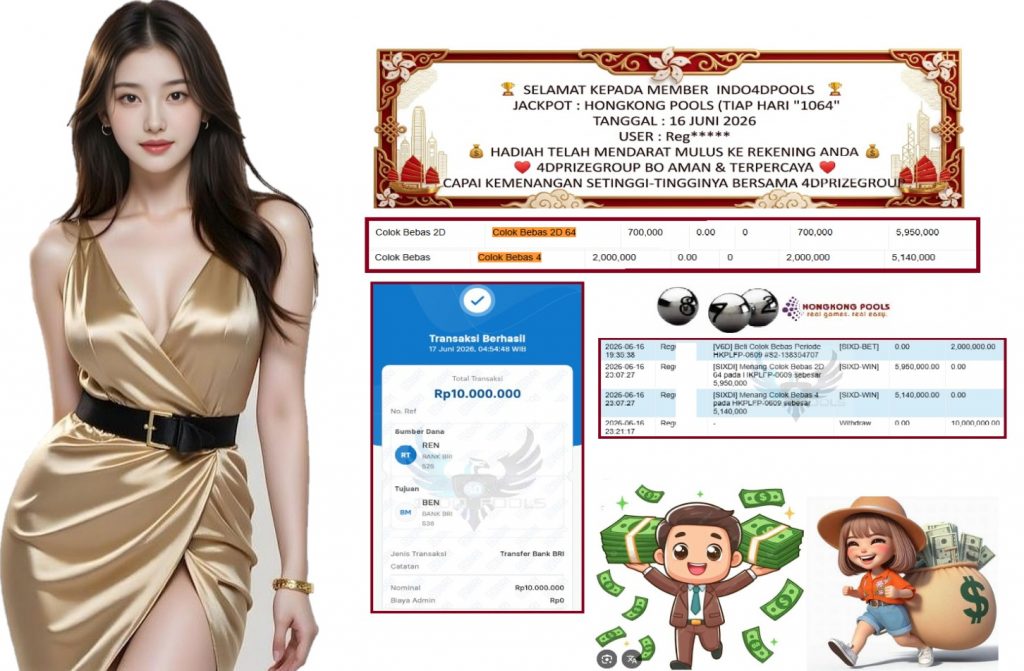 INDO4DPOOLS JACKPOT HONGKONG POOLS (TIAP HARI) “1064” Rp10.000.000,- LUNAS