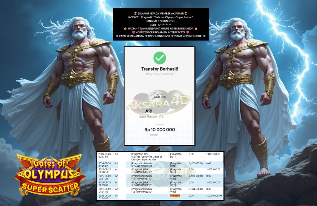 AKSARA4D JACKPOT PRAGMATIC “Gates of Olympus Super Scatter” Rp10.000.000,- LUNAS