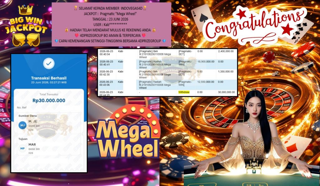 INDOVEGAS4D JACKPOT PRAGMATIC “Mega Wheel”‎‏‏‎‎ Rp30.000.000,- LUNAS
