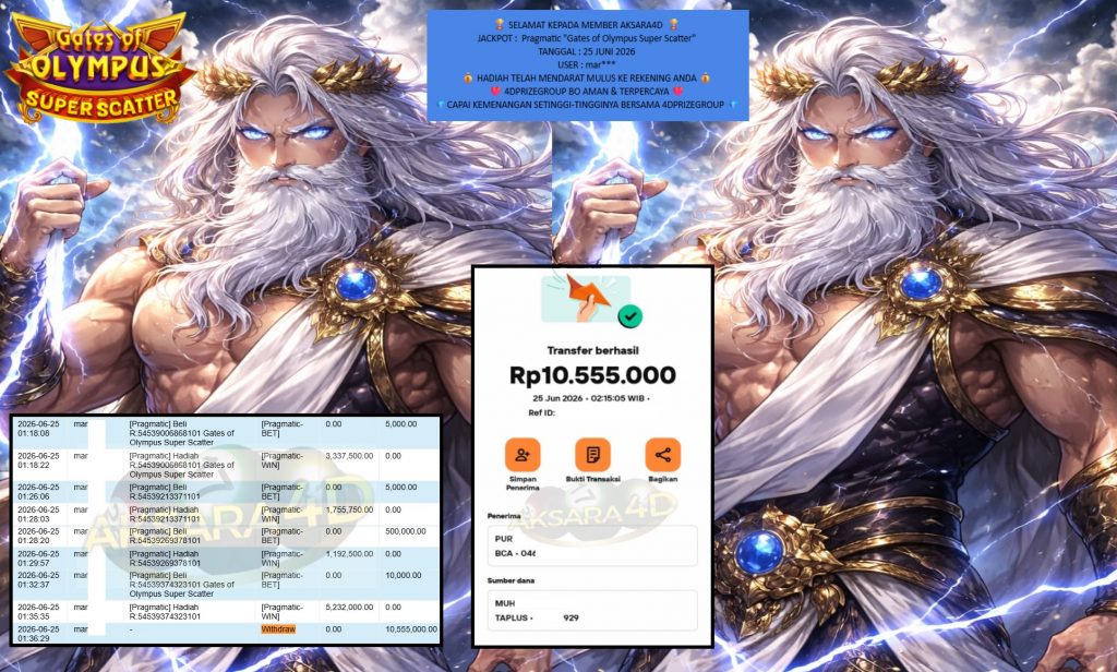 AKSARA4D JACKPOT PRAGMATIC “Gates of Olympus Super Scatter”‎‏‏‎‎ Rp10.555.000,- LUNAS