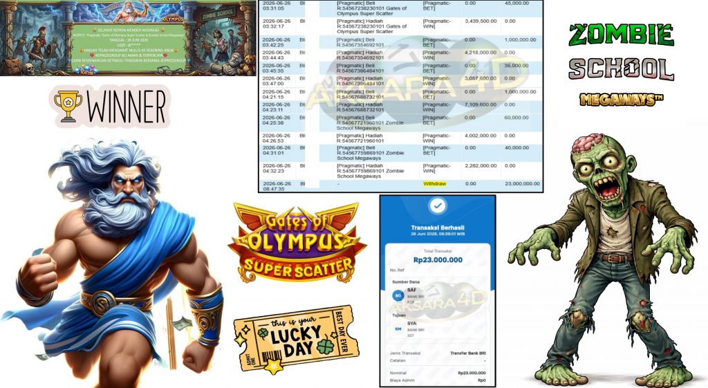 AKSARA4D JACKPOT Pragmatic “Gates of Olympus Super Scatter & Zombie School Megaways”‎‏‏‎‎ Rp23.000.000,- LUNAS