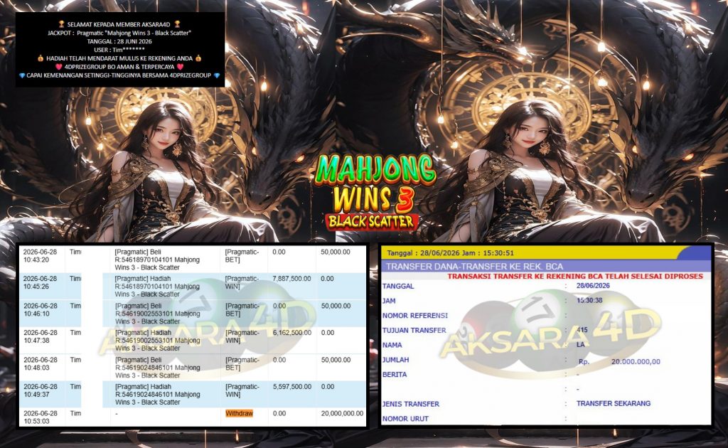 AKSARA4D JACKPOT PRAGMATIC “Mahjong Wins 3 – Black Scatter”‎‏‏‎‎ Rp20.000.000,- LUNAS