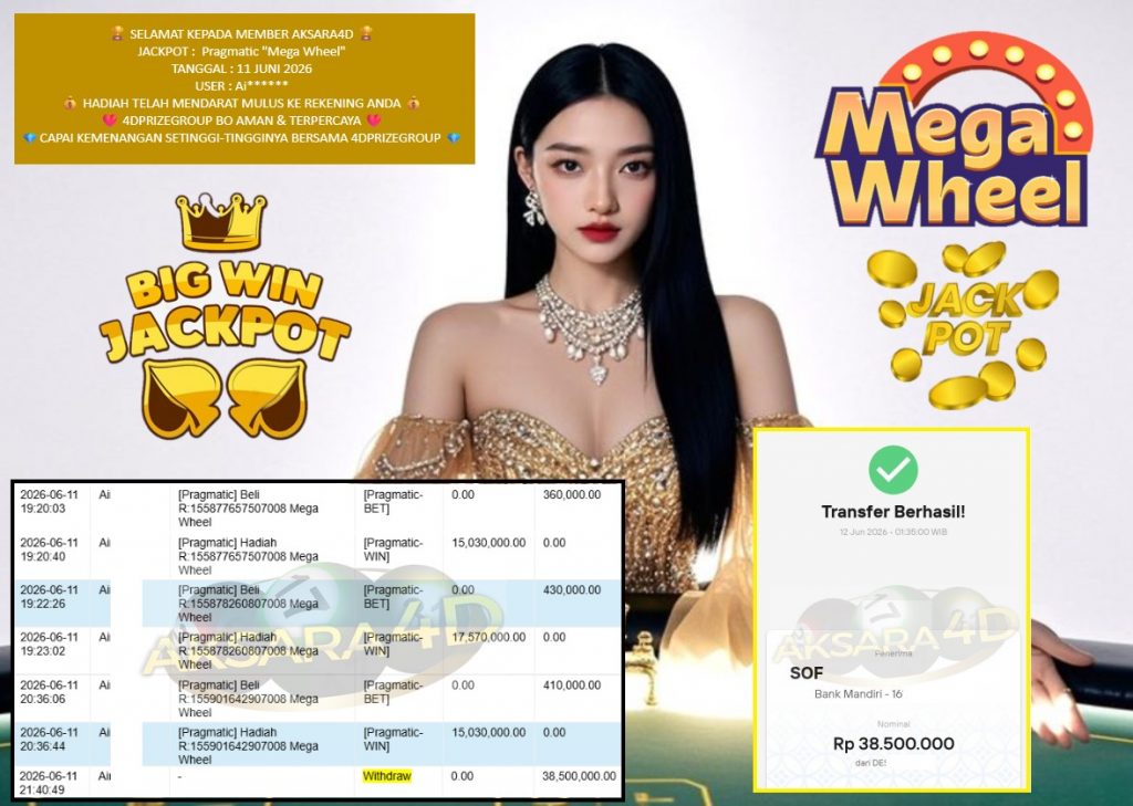 AKSARA4D JACKPOT Pragmatic “Mega Wheel” Rp38.500.000,- LUNAS
