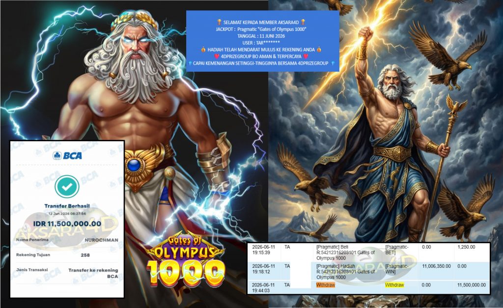 AKSARA4D JACKPOT PRAGMATIC “Gates of Olympus 1000″ Rp11.500.000,- LUNAS