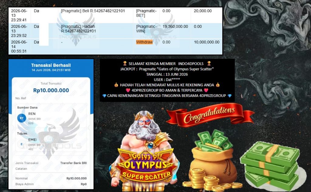 INDO4DPOOLS JACKPOT Pragmatic βGates of Olympus Super Scatterβ Rp10.000.000,- LUNAS