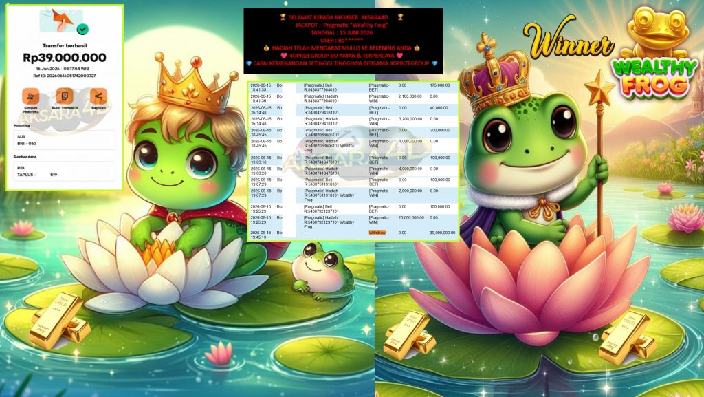 AKSARA4D JACKPOT Pragmatic “Wealthy Frog” Rp39.000.000,- LUNAS