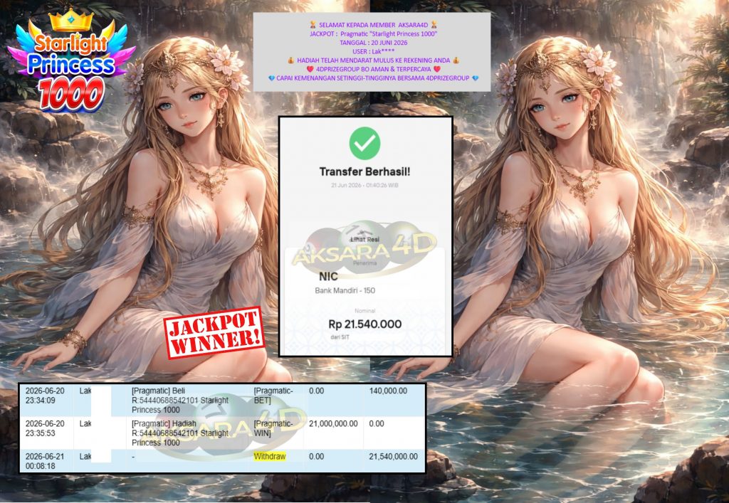 AKSARA4D JACKPOT Pragmatic βStarlight Princess 1000β Rp21.540.000,- LUNAS