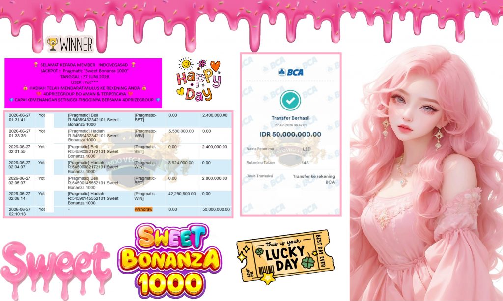 INDOVEGAS4D JACKPOT Pragmatic “Sweet Bonanza 1000” Rp50.000.000,- LUNAS
