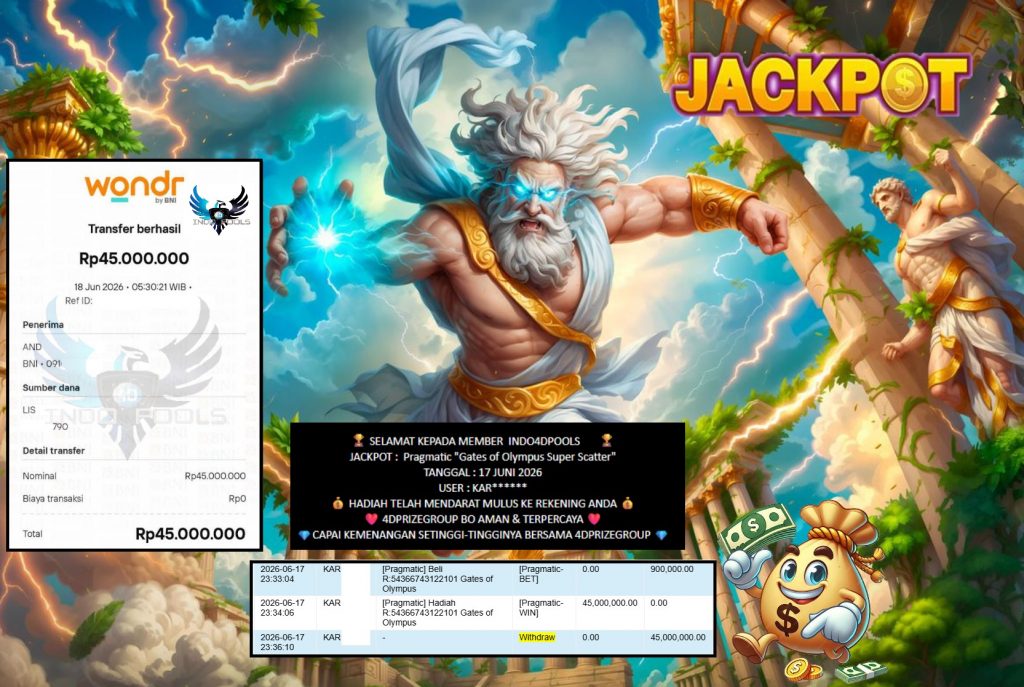 INDO4DPOOLS JACKPOT Pragmatic βGates of Olympus Super Scatterβ Rp45.000.000,- LUNAS