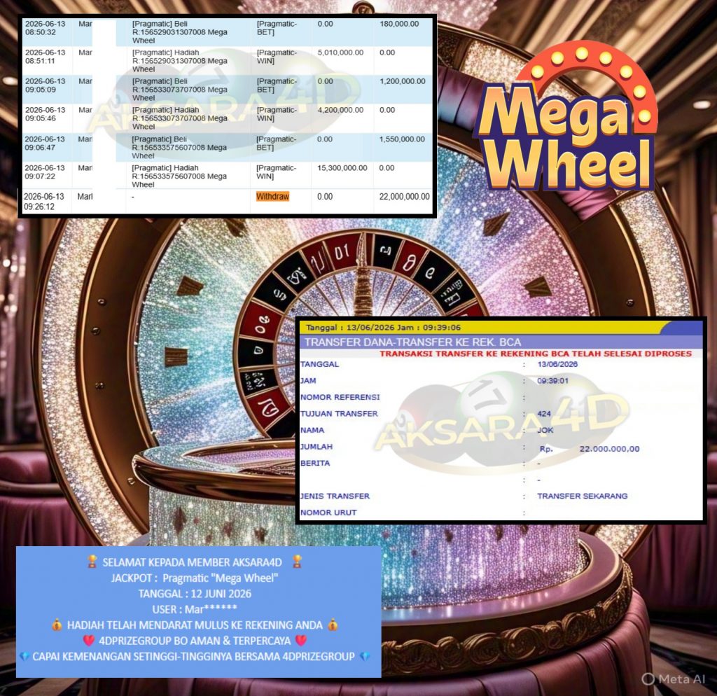 AKSARA4D JACKPOT Pragmatic βMega Wheelβ Rp22.000.000,- LUNAS