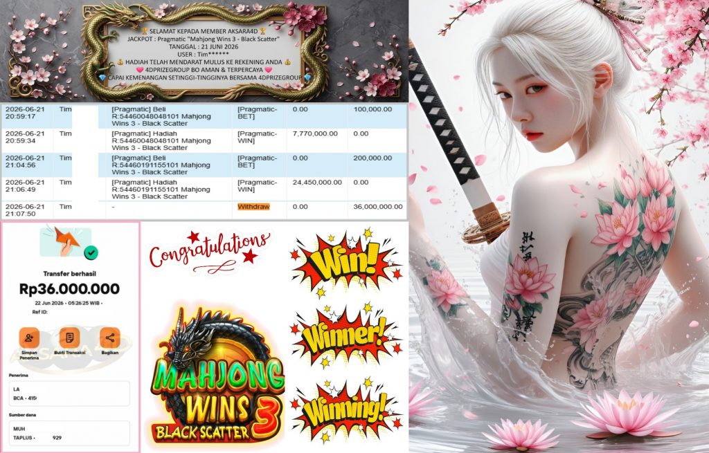 AKSARA4D JACKPOT Pragmatic “Mahjong Wins 3 – Black Scatter” Rp36.000.000,- LUNAS