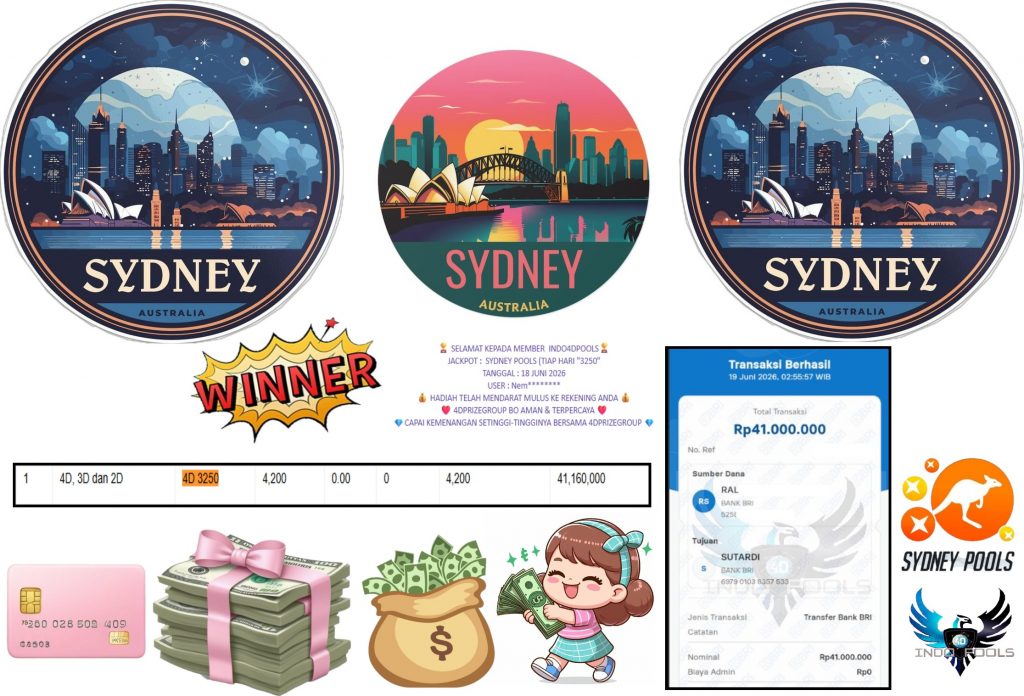 INDO4DPOOLS JACKPOT SYDNEY POOLS (TIAP HARI) “3250” Rp41.000.000,- LUNAS