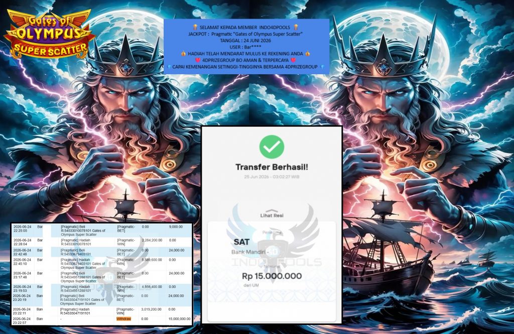 INDO4DPOOLS JACKPOT Pragmatic “Gates of Olympus Super Scatter” Rp15.000.000,- LUNAS