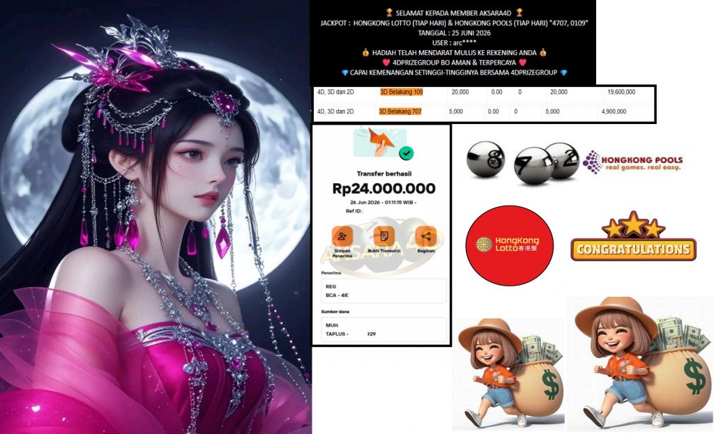 AKSARA4D JACKPOT HONGKONG LOTTO (TIAP HARI) & HONGKONG POOLS (TIAP HARI) “4707, 0109” Rp24.000.000,- LUNAS