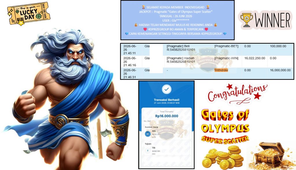 INDOVEGAS4D JACKPOT Pragmatic “Gates of Olympus Super Scatter” Rp16.000.000,- LUNAS