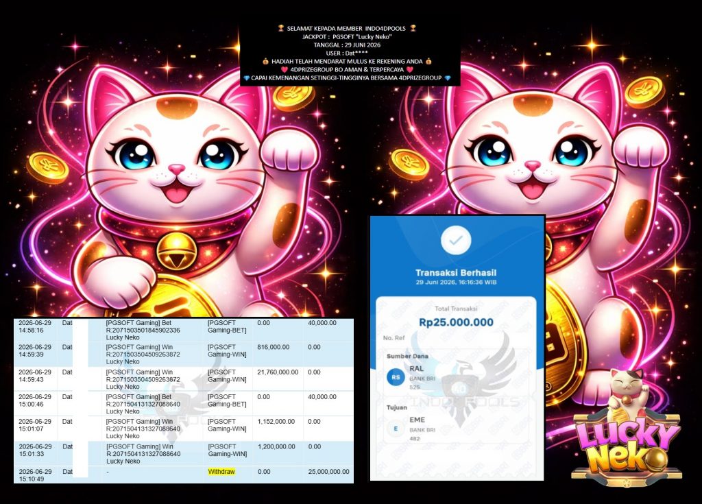 INDO4DPOOLS JACKPOT PGSOFT “Lucky Neko” Rp25.000.000,- LUNAS