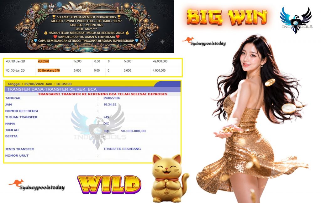 INDO4DPOOLS JACKPOT SYDNEY POOLS FULL ( TIAP HARI ) “0376” Rp50.000.000,- LUNAS