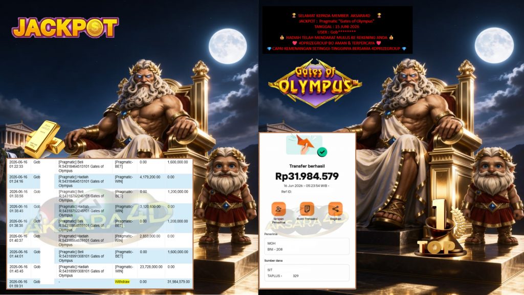 AKSARA4D JACKPOT PRAGMATIC “Gates of Olympus”‎‏‏‎‎ Rp31.984.579,- LUNAS