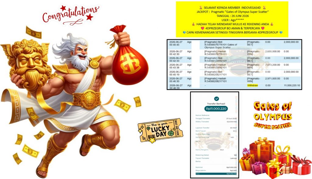 INDOVEGAS4D JACKPOT Pragmatic “Gates of Olympus Super Scatter” Rp11.000.020,- LUNAS