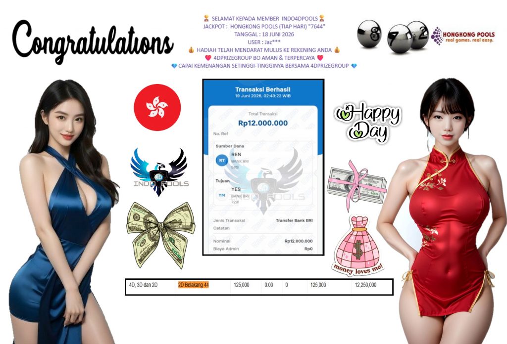 INDO4DPOOLS JACKPOT HONGKONG POOLS (TIAP HARI) “7644” Rp12.000.000,- LUNAS