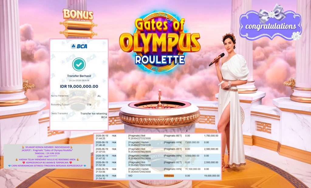 INDOVEGAS4D JACKPOT PRAGMATIC “Gates of Olympus Roulette” Rp19.000.000,- LUNAS