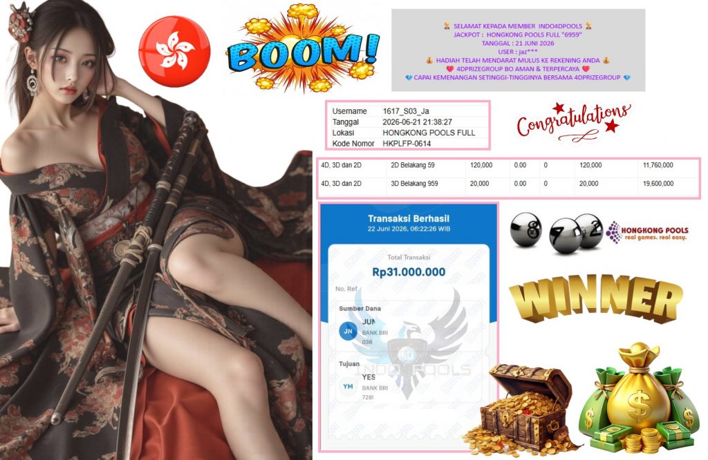 INDO4DPOOLS JACKPOT HONGKONG POOLS FULL “6959” Rp31.000.000,- LUNAS
