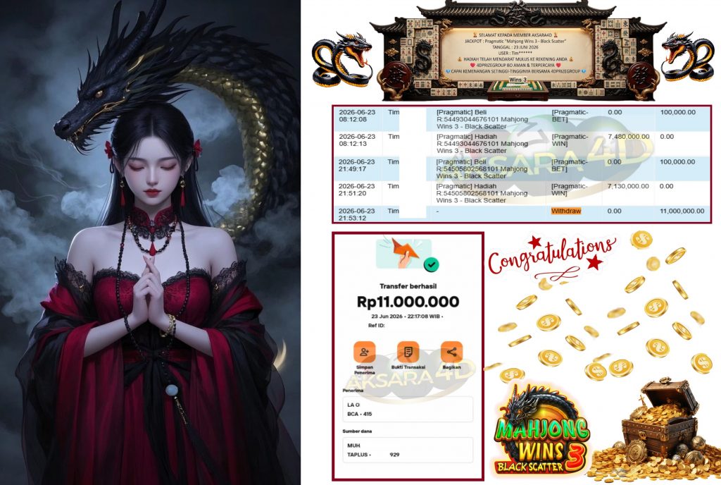 AKSARA4D JACKPOT Pragmatic βMahjong Wins 3 β Black Scatterβ Rp11.000.000,- LUNAS