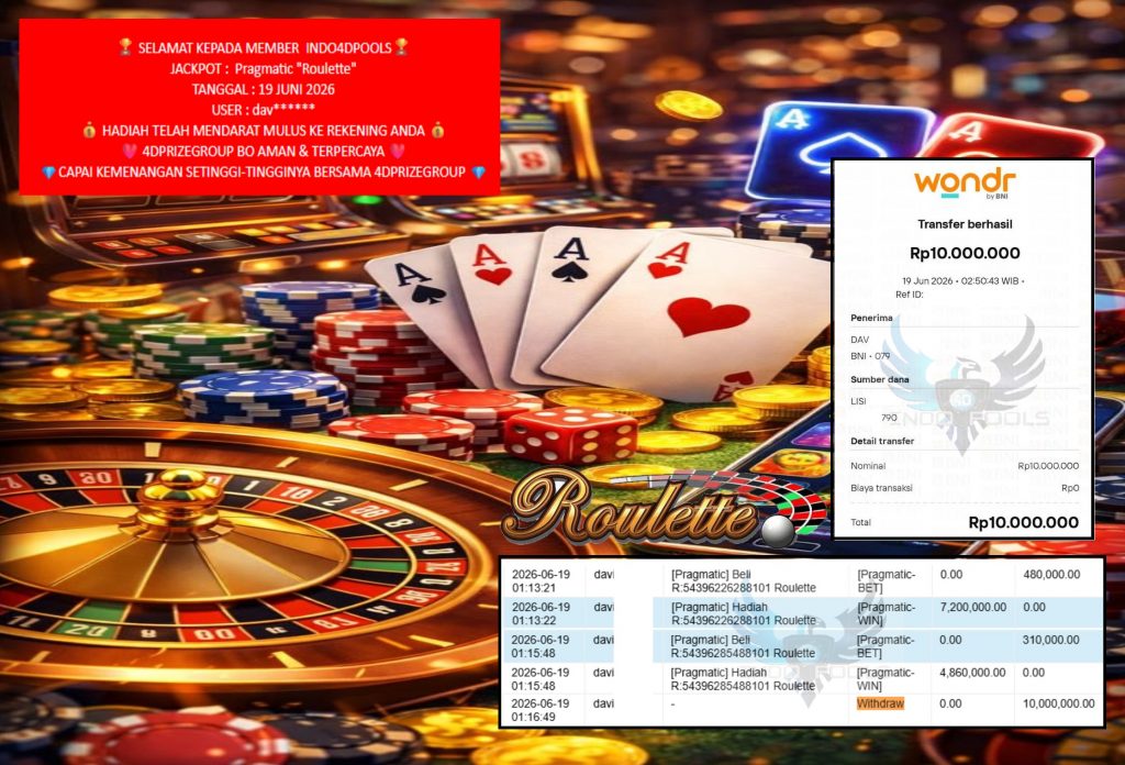 INDO4DPOOLS JACKPOT Pragmatic βRouletteβ Rp10.000.000,- LUNAS