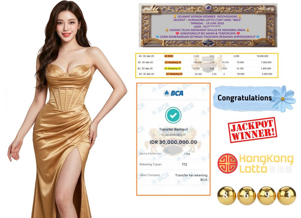 INDOVEGAS4D JACKPOT PRAGMATIC βHONGKONG LOTTO (TIAP HARI) β8693β Rp30.000.000,- LUNAS