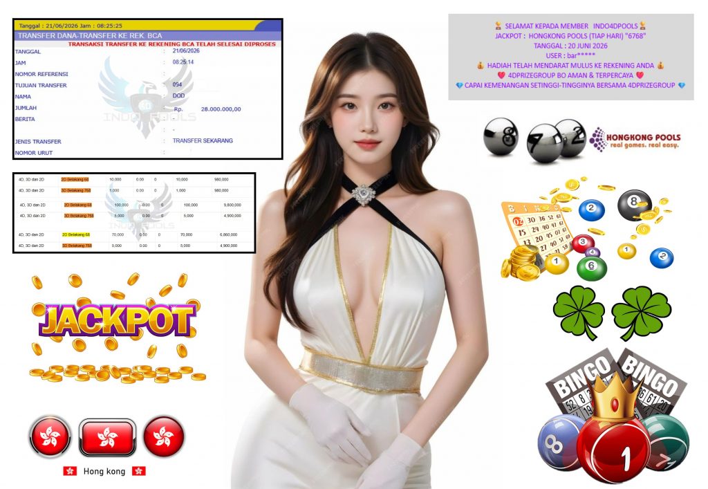 INDO4DPOOLS JACKPOT HONGKONG POOLS (TIAP HARI) “6768” Rp28.000.000,- LUNAS