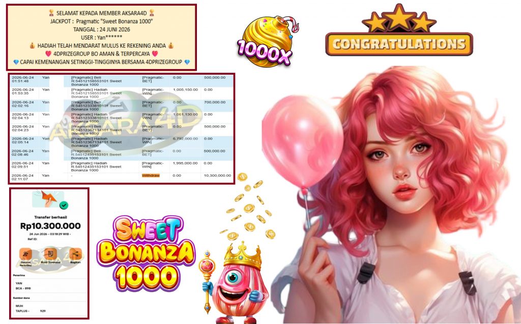 AKSARA4D JACKPOT Pragmatic “Sweet Bonanza 1000” Rp10.300.000,- LUNAS