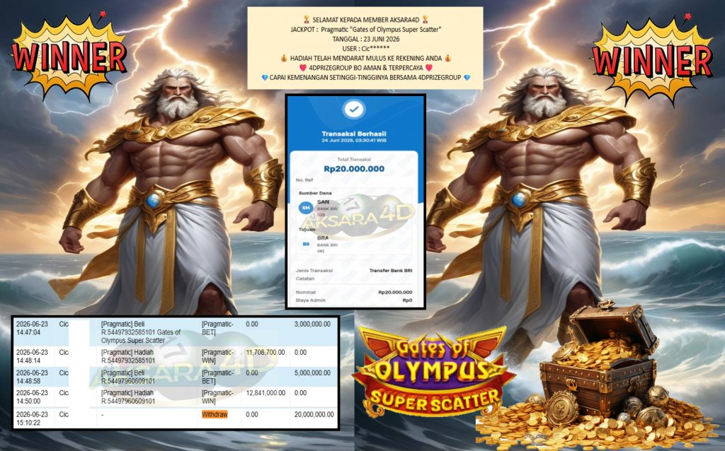 AKSARA4D JACKPOT Pragmatic “Gates of Olympus Super Scatter” Rp20.000.000,- LUNAS
