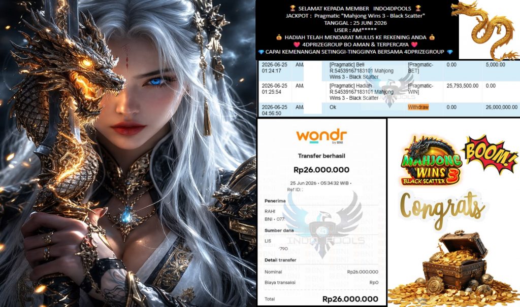 INDO4DPOOLS JACKPOT Pragmatic “Mahjong Wins 3 – Black Scatter” Rp26.000.000,- LUNAS
