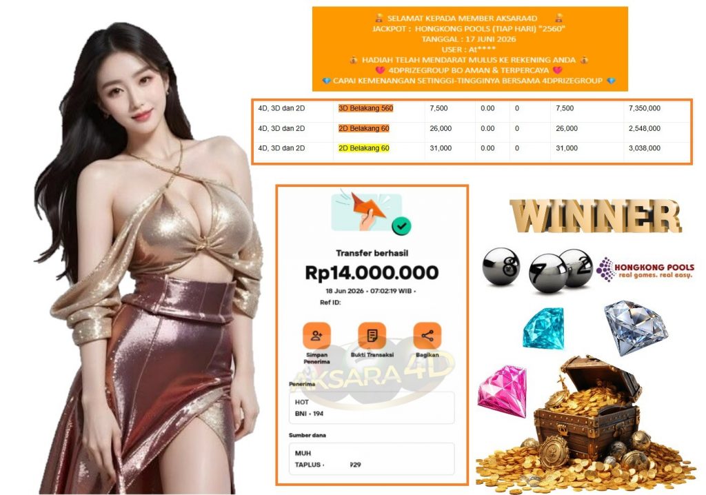 AKSARA4D JACKPOT HONGKONG POOLS (TIAP HARI) “2560” Rp14.000.000,- LUNAS