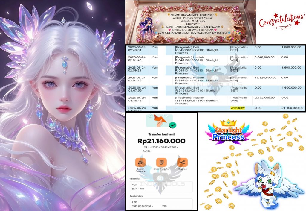 INDO4DPOOLS JACKPOT Pragmatic “Starlight Princess” Rp21.160.000,- LUNAS
