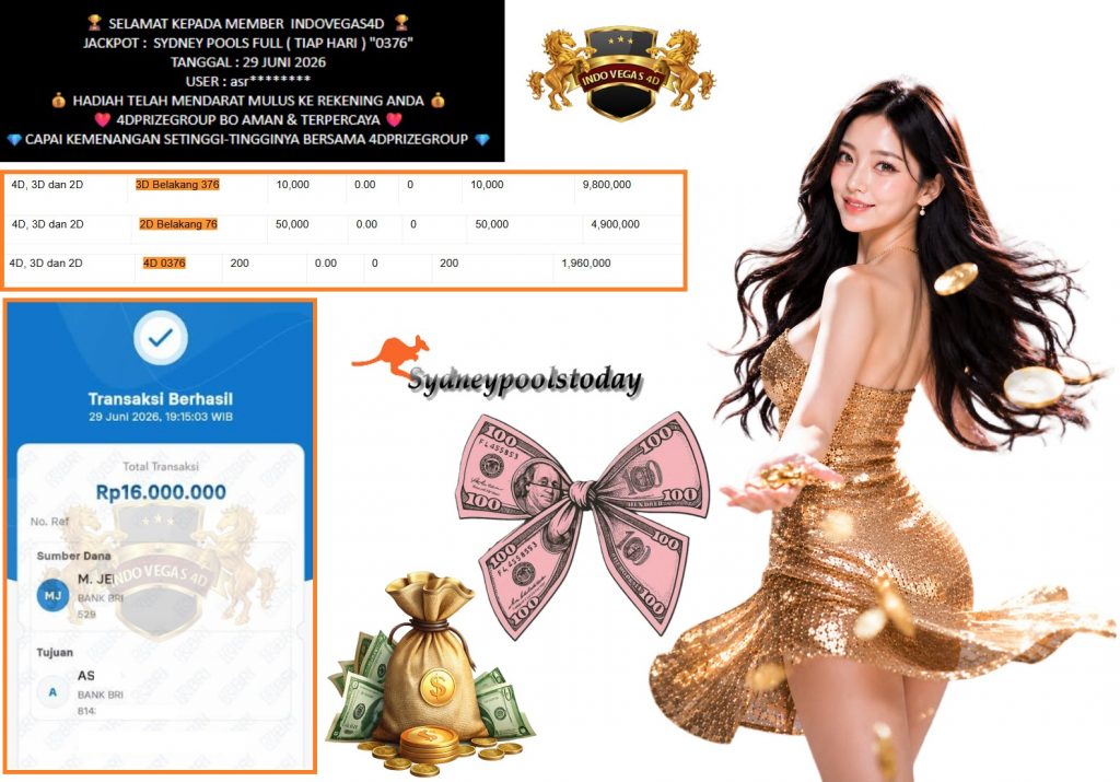 INDOVEGAS4D JACKPOT SYDNEY POOLS FULL ( TIAP HARI ) “0376” Rp16.000.000,- LUNAS