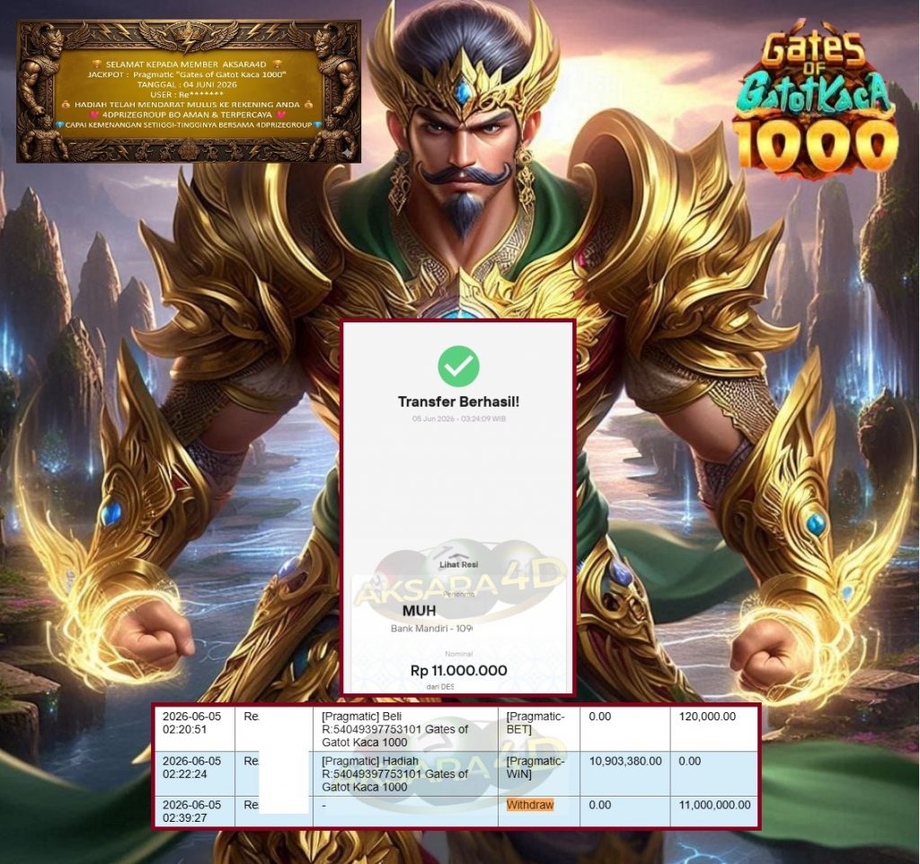 AKSARA4D JACKPOT PRAGMATIC “Gates of Gatot Kaca 1000″‎‏‏‎‎ Rp11.000.000,- LUNAS