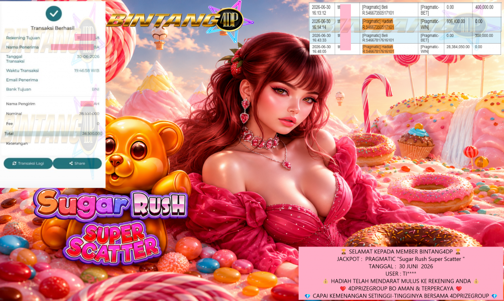 BINTANG4DP JACKPOT PRAGMATIC “Sugar Rush Super Scatter”‎‏‏‎ Rp28.500.000,- LUNAS