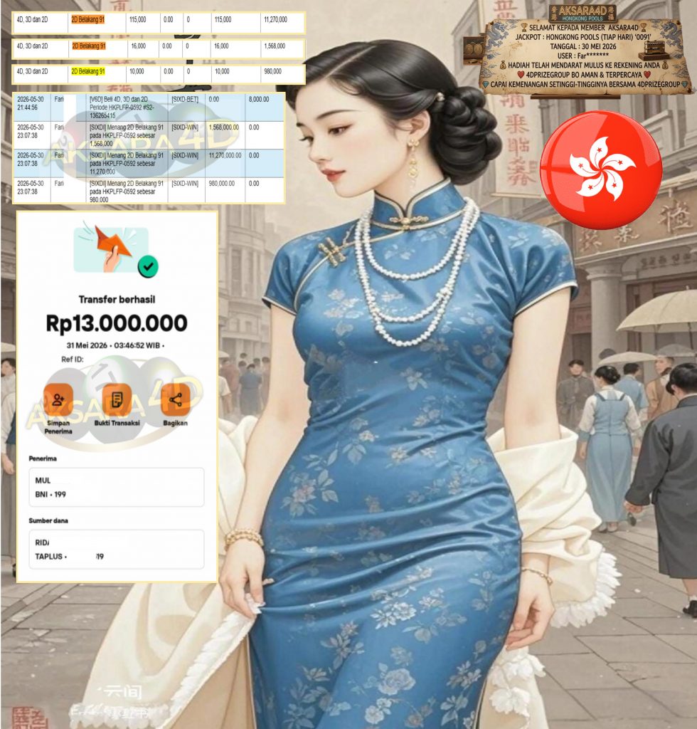 AKSARA4D JACKPOT HONGKONG POOLS (TIAP HARI) “0091” Rp13.000.000,- LUNAS