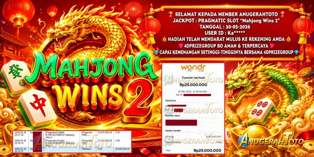 ANUGERAHTOTO JACKPOT PRAGMATIC SLOT “Mahjong Wins 2” Rp25.000.000,- LUNAS